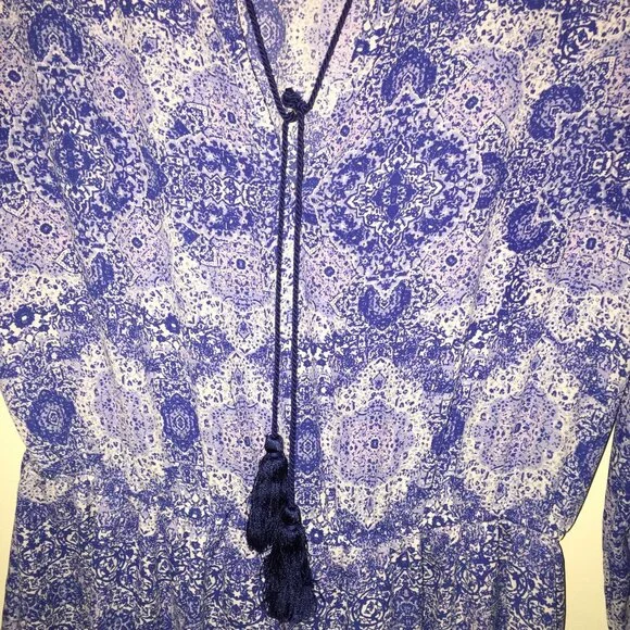 Boho Peasant Dress Blue White - Picture 5 of 5